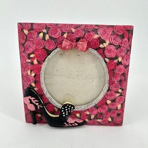 Victorian Black High Heel Photo Frame Pink Roses Bow Decor Diva Gift Desktop